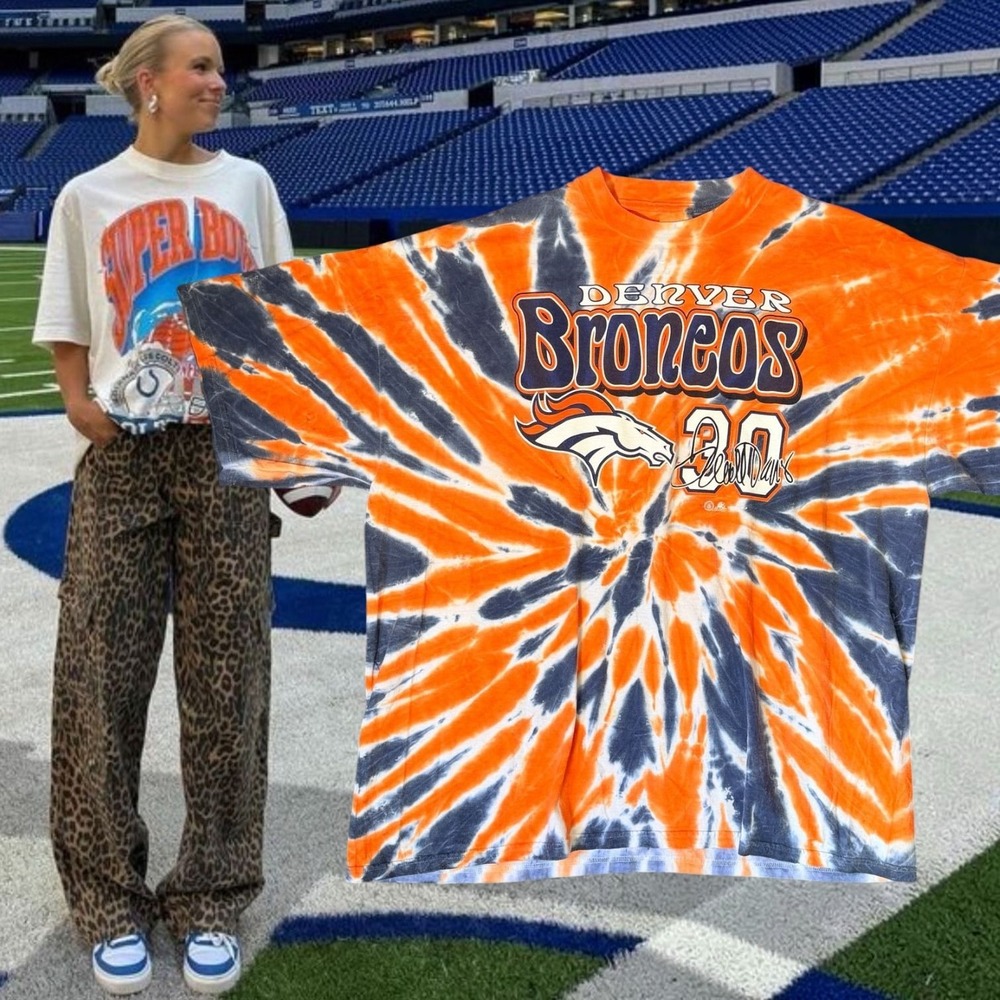 Vintage 90s Denver Broncos Daryl Owens Tie Dye T-Shirt 3XL Orange Navy NFL